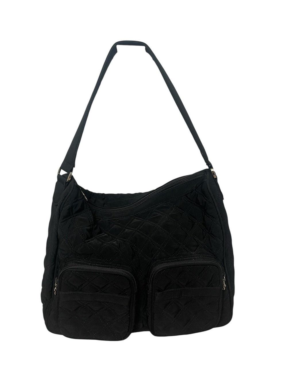 Vera Bradley Black Quilted Top Zip Utility Pockets Shoulder Bag Purse